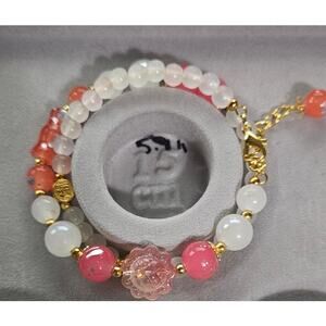 Pink White Wire double layer Bracelet  #104